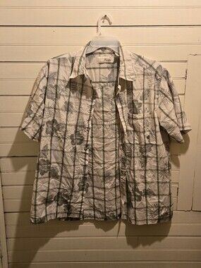 Penmans Shirt Mens L Short Sleeve Button Front Hawaiian Floral Plaid Gray